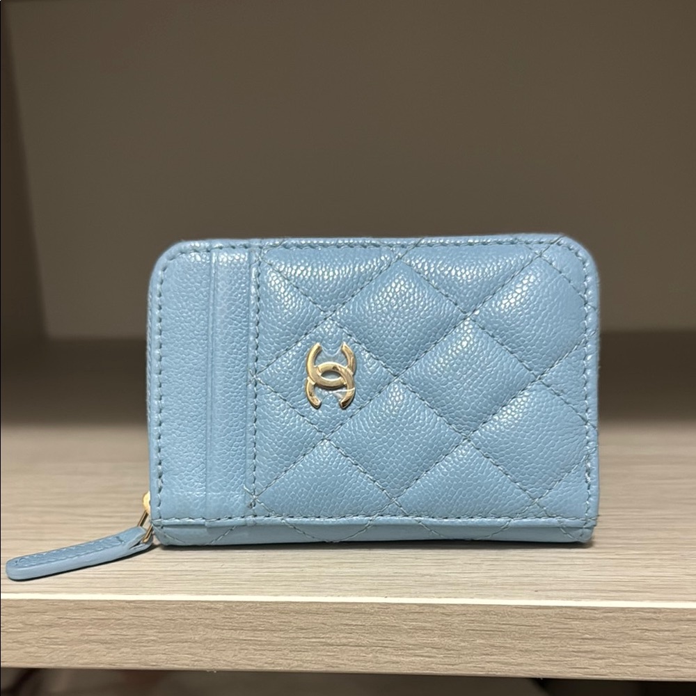 Chanel Quilted Blue Card Wallet